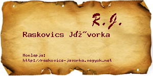 Raskovics Jávorka névjegykártya
